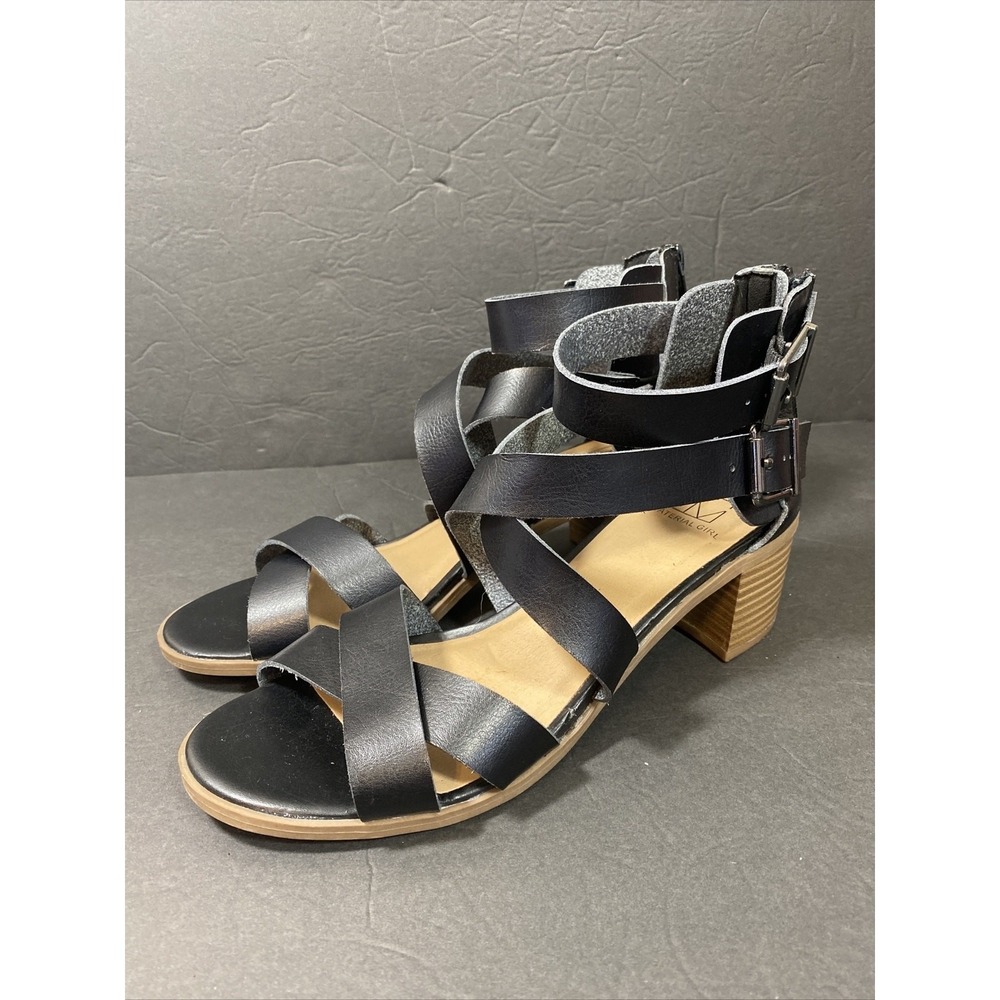 Material Girl Ankle Strap Chunky Heels Womens Size 8M, Black
